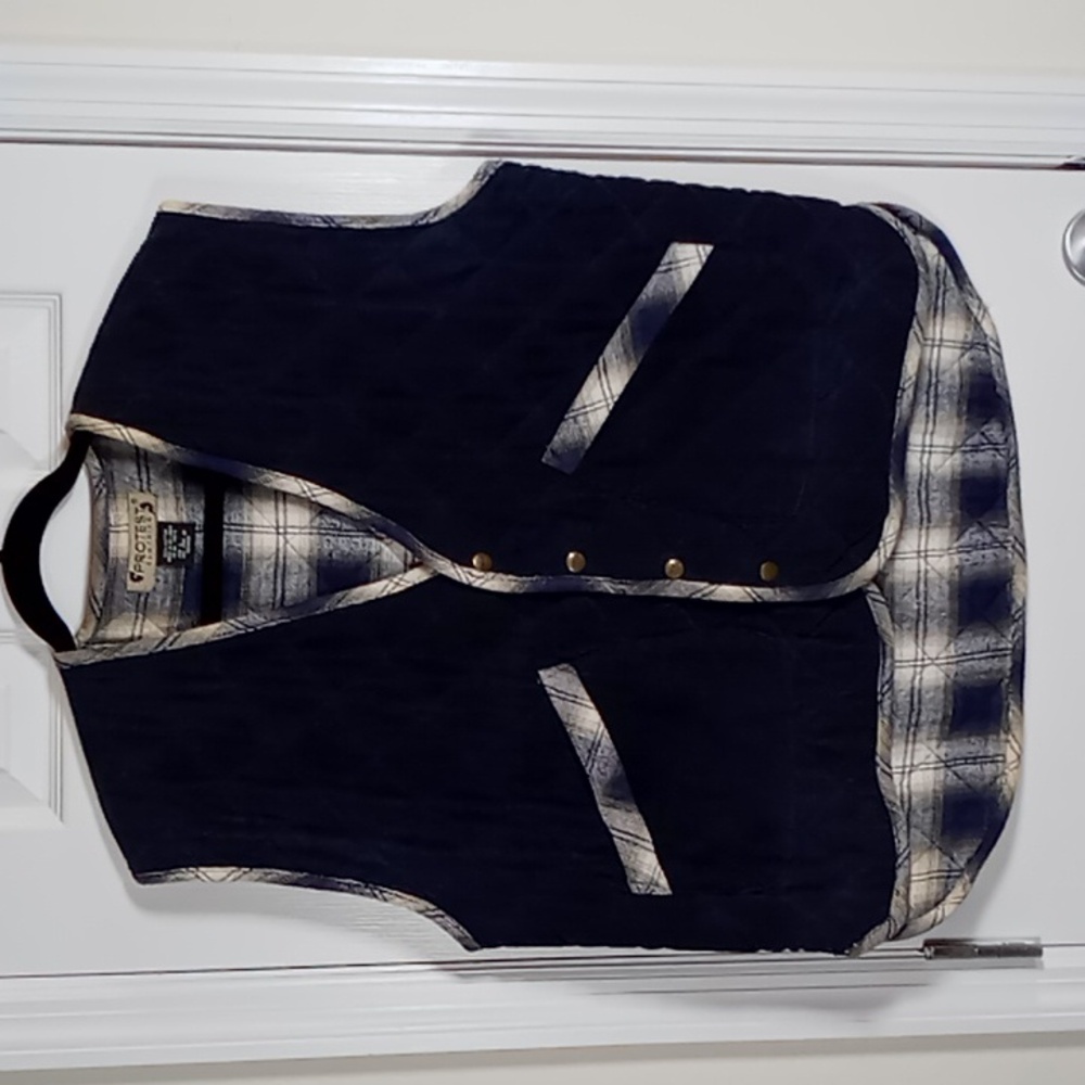 Vintage Protest Quilted Corduroy Vest Navy Blue Size Large Flannel Lined/Trim